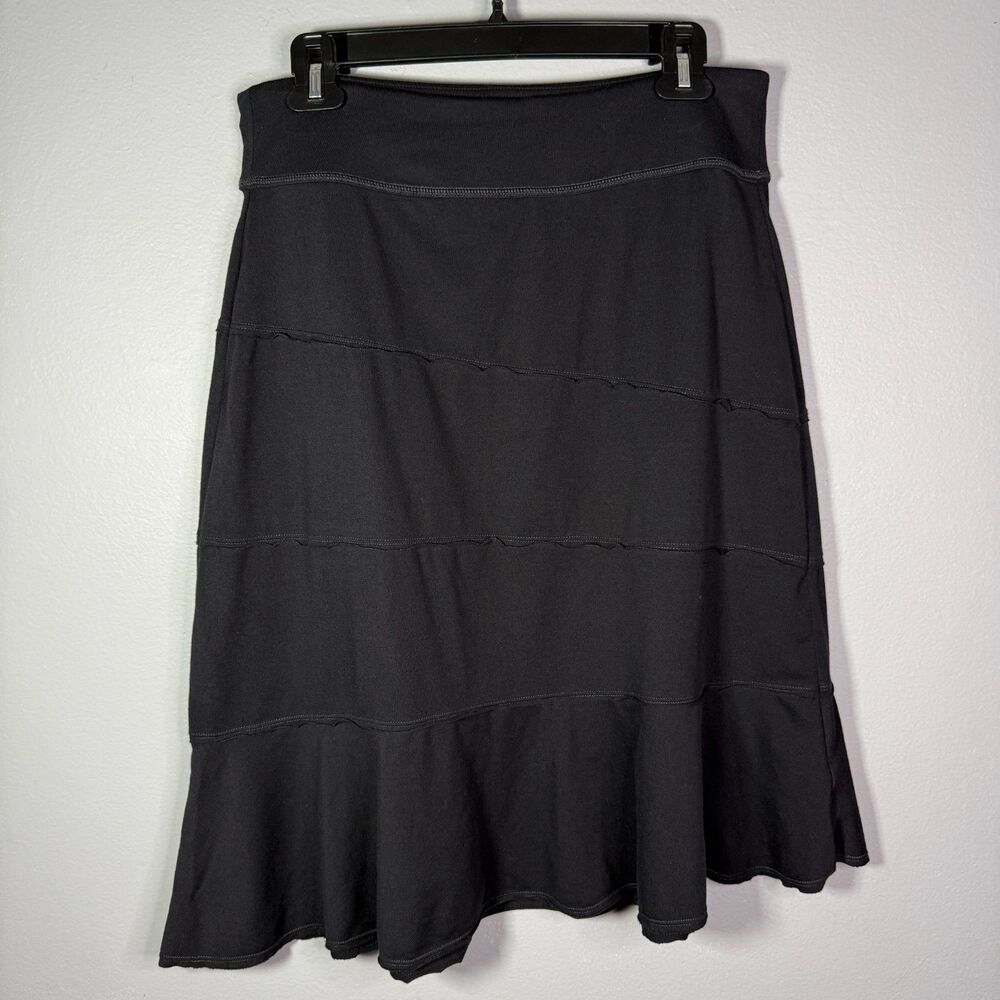 Athleta Skirt Womens Black Asymmetric Tiered Size MP Ruffle Stretch Casual